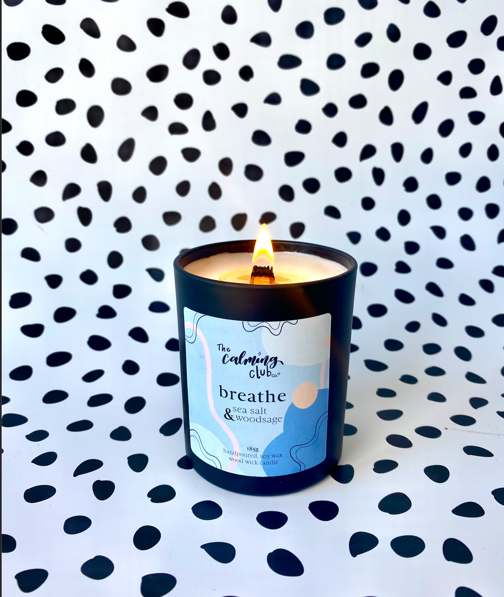 Breathe Soy wax, Wood wick crackle candle - Sea salt and Woodsage