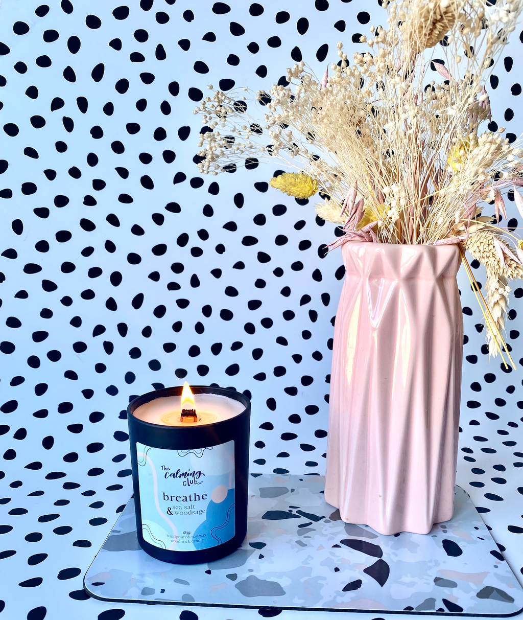 Breathe Soy wax, Wood wick crackle candle - Sea salt and Woodsage
