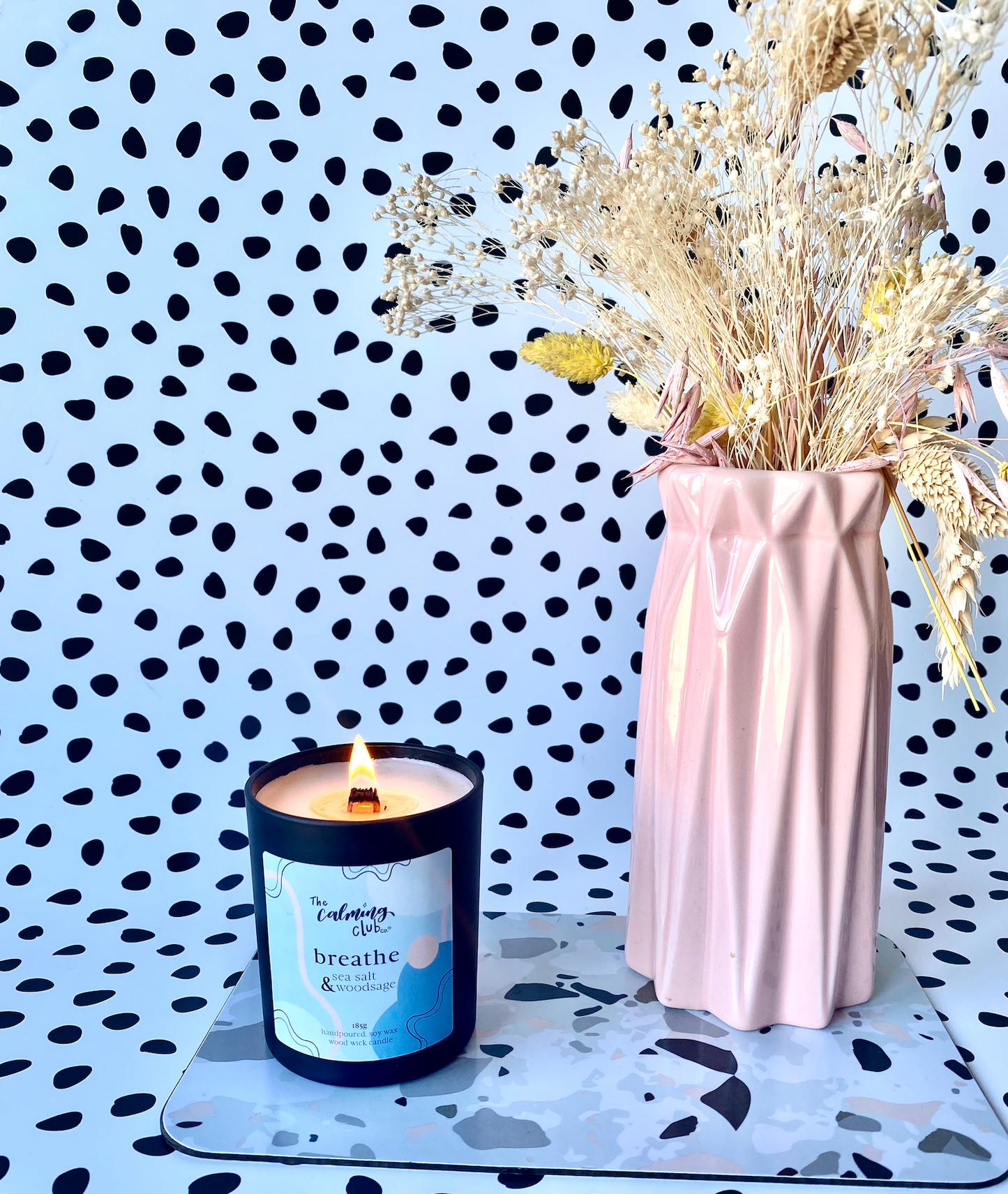 Breathe Soy wax, Wood wick crackle candle - Sea salt and Woodsage